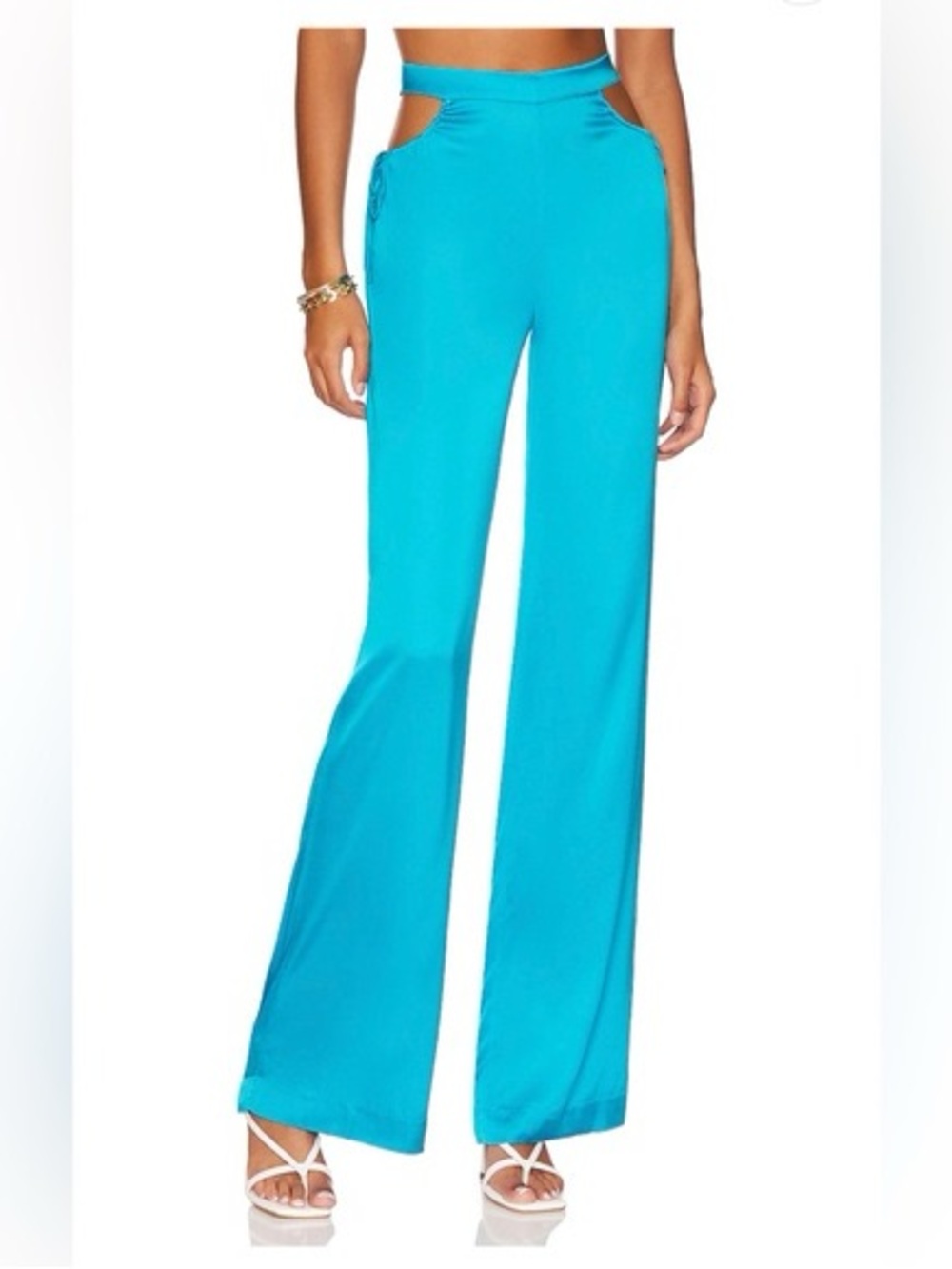 Camila Coelho satin cutout Vicky pants in aqua blue size M